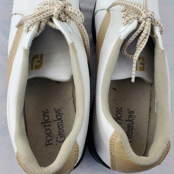 Footjoy FJ Greenjoys Womens White Beige Leather Lace Up Spiked Golf Shoes Sz 8M - Picture 8 of 12